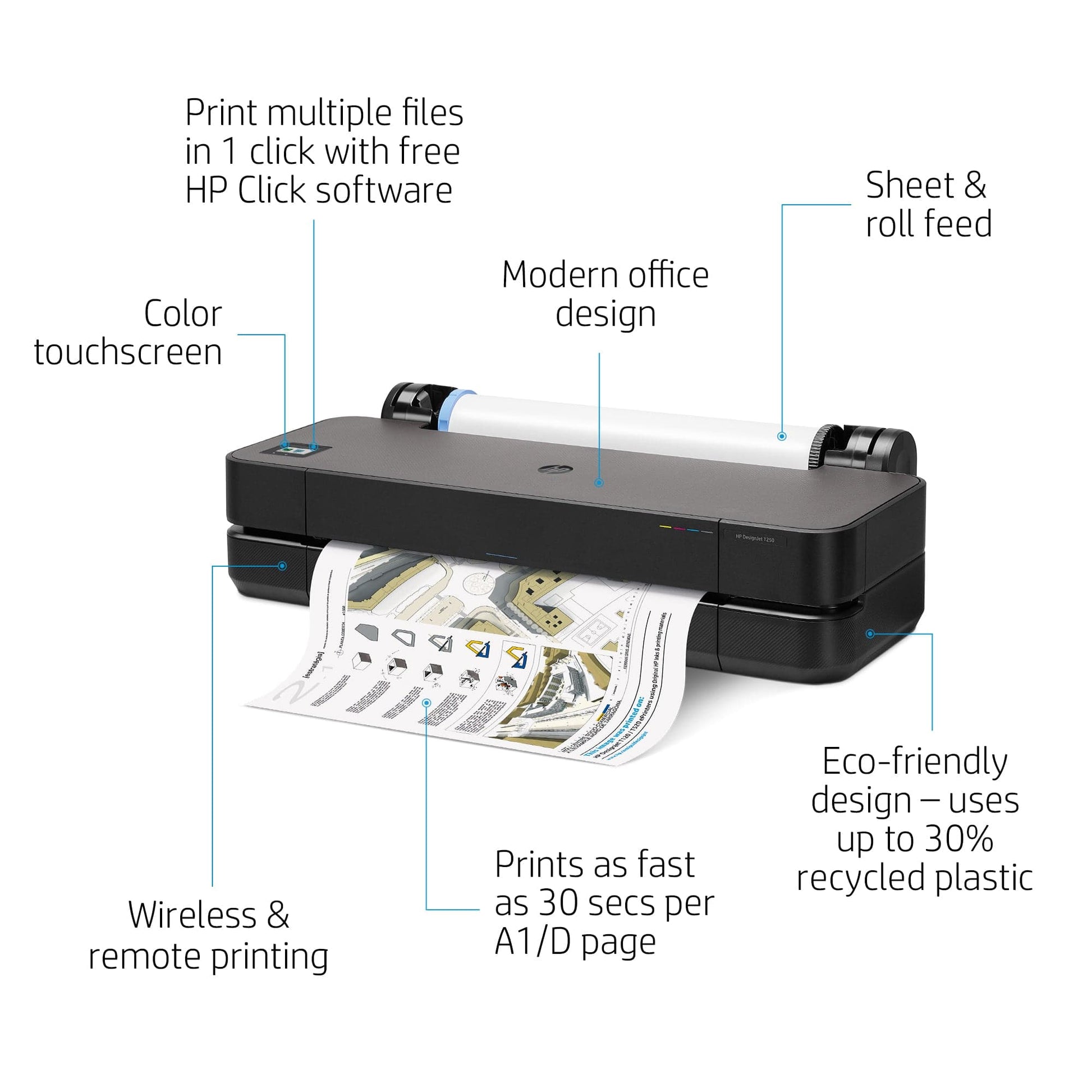 HP Designjet HP DesignJet T250 Printer 24" inch A1 Plotter 4 Colour CAD & General Purpose Technical Printer HP DesignJet T250 Printer  24" inch  A1 Plotter 4 Colour  CAD & General Purpose Technical Printer